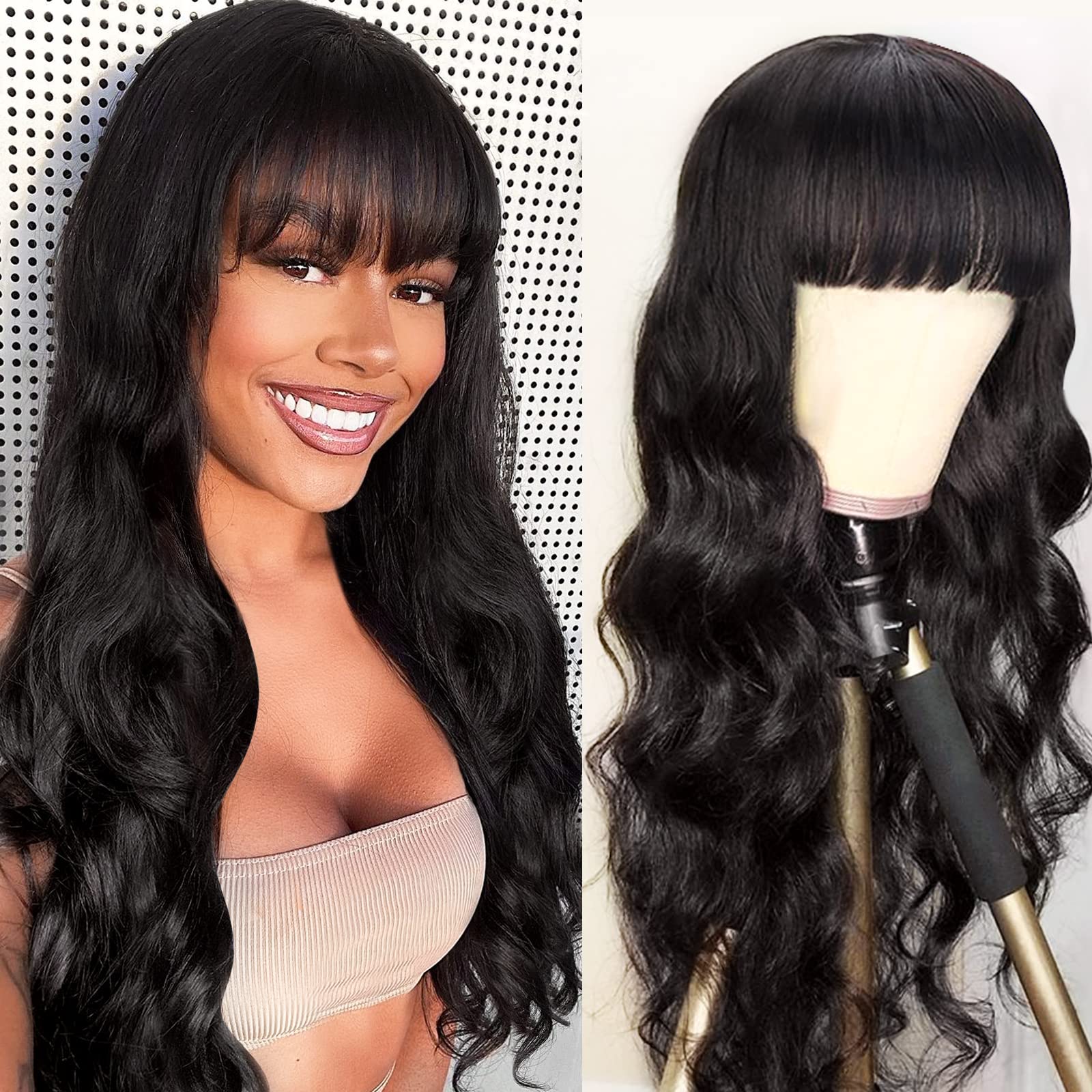 Human Hair Wig with Bangs